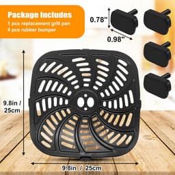 Geschikt voor Vervangende onderdelen voor Airfryer compatibel met Gourmia GAF826 GAF838 GAF856 Airfryer- antiaanbaklaag 9-8''*9-8'' vierkante Airfryer Accessoires Rekbak Grillpan Grillplaat Crisperplaat 8QT Airfryer — thumbnail 4