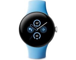 Google Pixel Watch 2 – Zilverkleurige kast – Blauw sportbandje – GPS – 5ATM – Fitbit functies – 24u batterij – AMOLED scherm
