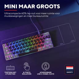 Trust GXT 867 Acira - Mechanisch Gaming toetsenbord - Mini - 60% - RGB Verlichting - PC/PS5 - Red Switches - Zwart — thumbnail 2