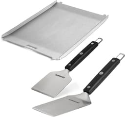 Plancha Set BURNHARD® 2-delig, roestvrij staal, ergonomisch, voedselveilig, slagvast, krasbestendig – Grillspatel en Grillschraper Set — thumbnail 1