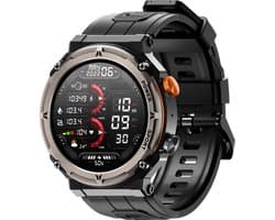 WizBay Premium Select® Smartwatch 1.39 inch - Bluetooth Bellen - Hartslag en Zuurstofmeting - Slaapmonitor - Sportmodi - AI Voice - IP67 - Mat Grijze RVS Kast - Zwarte TPU Band