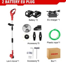 Grasmaaier - Grastrimmer - Incl 2 Accu´s & Oplader - Onkruid - Maaier - Kantelmaaier - Rood — thumbnail 2