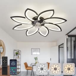 8 Sterren Plafondlamp Met Ventilator - Zwart - Met Afstandsbediening - Smart lamp - Dimbaar Met App - 6 Standen Ventilator - Woonkamerlamp - Moderne lamp - Plafoniere — thumbnail 4