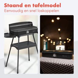 KitchenBrothers Elektrische BBQ - Staand en Tafelmodel Barbecue - Tafelbarbecue - Anti-aanbaklaag - 24x50cm Grilloppervlak - 2200W - Zwart — thumbnail 4