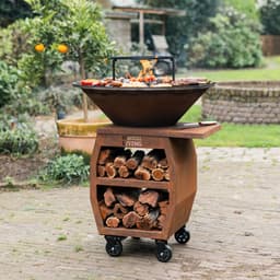RJRoyal Living Plancha grill BBQ Companero XXL cortenstaal 2.0 grillring met houtopslag vuurschaal buitenkeuken grillring corten staal — thumbnail 2