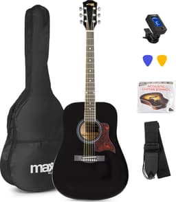 Akoestische gitaar voor beginners - MAX SoloJam Western gitaar 4/4 - incl. gitaar stemapparaat, gitaartas en 2x plectrum - Zwart — thumbnail 1