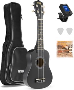 Ukelele set - MAX UKEY - 21 inch Ukulele van hout - Kindergitaar en gitaar voor volwassenen - incl. Ukelele tas, plectrums en stemapparaat - Zwart — thumbnail 1