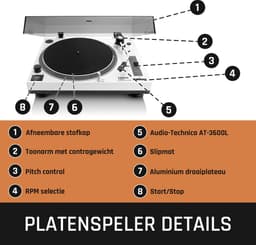 Lenco Platenspeler - Direct drive - USB digitalisering - DJ Draaitafel - L-3810WH - Wit — thumbnail 3