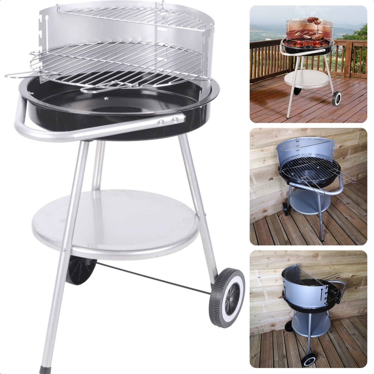 Luxe Houtskoolbarbecue - Barbecue - BBQ Verrijdbaar - 4 Kookhoogtes - Grillrooster 42.5 cm - Met Windscherm - 2 Grillhandvaten - 4.2 kg - Inclusief EBOOK — afbeelding 1