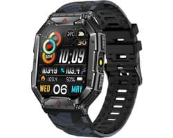 Kiraal Survive - Smartwatch Heren - Mannelijke Elegantie - Robuust Smartwatch Ontwerp - Android & iOS - Stijlvol Zwart Design - Camouflage Band