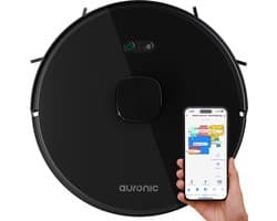 Auronic Robotstofzuiger - Met Dweilfunctie - WiFi en App - Laadstation - Huisdieren - Dweilrobot - Laser Navigatie - Zwart