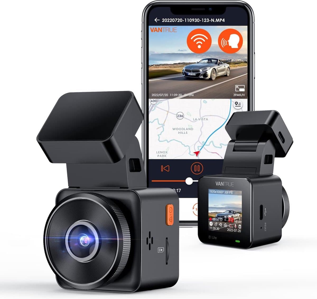 HD Dashcam met Spraakbesturing en Parkeerbewaking - Handsfree Bediening - Loop-opname - 170 Graden Kijkhoek - 1080p Opnamekwaliteit — afbeelding 1