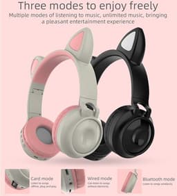 Bluetooth Headset - ZW-028 - Draadloos - Lichtgevend - Schattig - Ook voor kinderen - Kat - Katten - Oor - Puur - Zwart — thumbnail 2