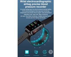 WizBay Premium Select® Smartwatch Dames Heren 1.92inch - Glucose Meting - Airbag Blooddruk - ECG - Urinezuur Bloedlipiden Meting - O2 - Multiple Sport Modi - Message - Alu Mat Zwart Case - Smartwatches - Zwarte TPU Band