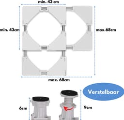 W&Z® Wasmachine verhoger met 4 wielen - Wasmachine Opbouwmeubel kast- 350kg - Wit — thumbnail 4