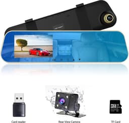 TechU™ Dashcam Voor en Achter Camera – M30 Zwart – Dashboardcamera – 4.3” Scherm & 12” Spiegel – G-sensor – Bewegingssensor – Loop recording – Nachtvisie – 150° Wijdhoeklens – Incl. Achteruitrijcamera - voor auto — thumbnail 4