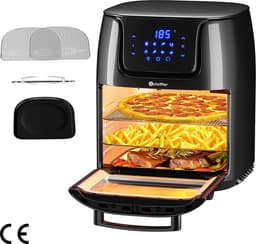 XXL Heteluchtfriteuse - 12 Liter Capaciteit - 8-in-1 Airfryer met Kijkvenster - One-Touch Bediening - 8 Programma's - Draaigrill - Rek en Afneembaar Dienblad - 1800 Watt - Zwart — thumbnail 1