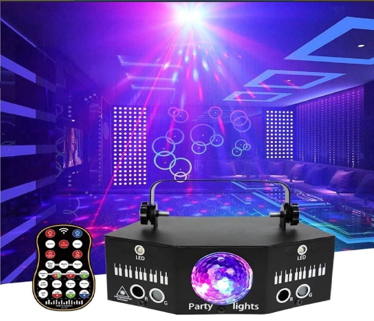 Happyment Disco Lichteffect PRO - Party Laser Lamp - Laser, LED's en Stroboscoop effect - Afstand bestuurbaar, Geluid gestuurd en DMX ondersteuning — afbeelding 1