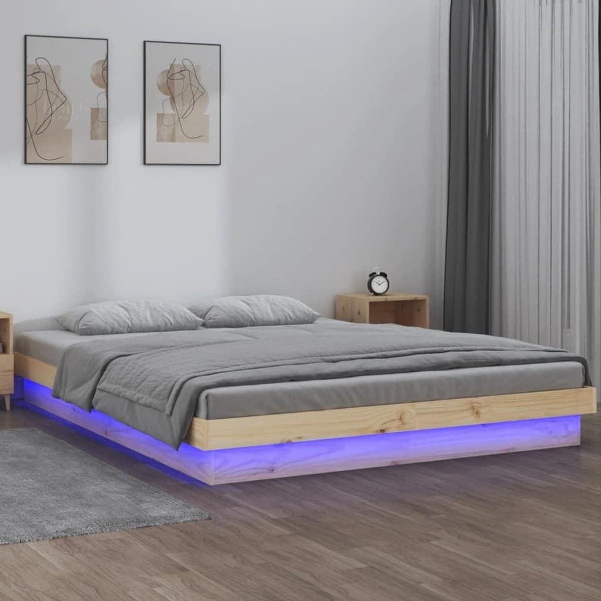 Bedframe met led, 120 x 190 cm, 4FT Small Double van massief hout, moderne bedframe, bedframe voor slaapkamer (SPU:820007) — afbeelding 1