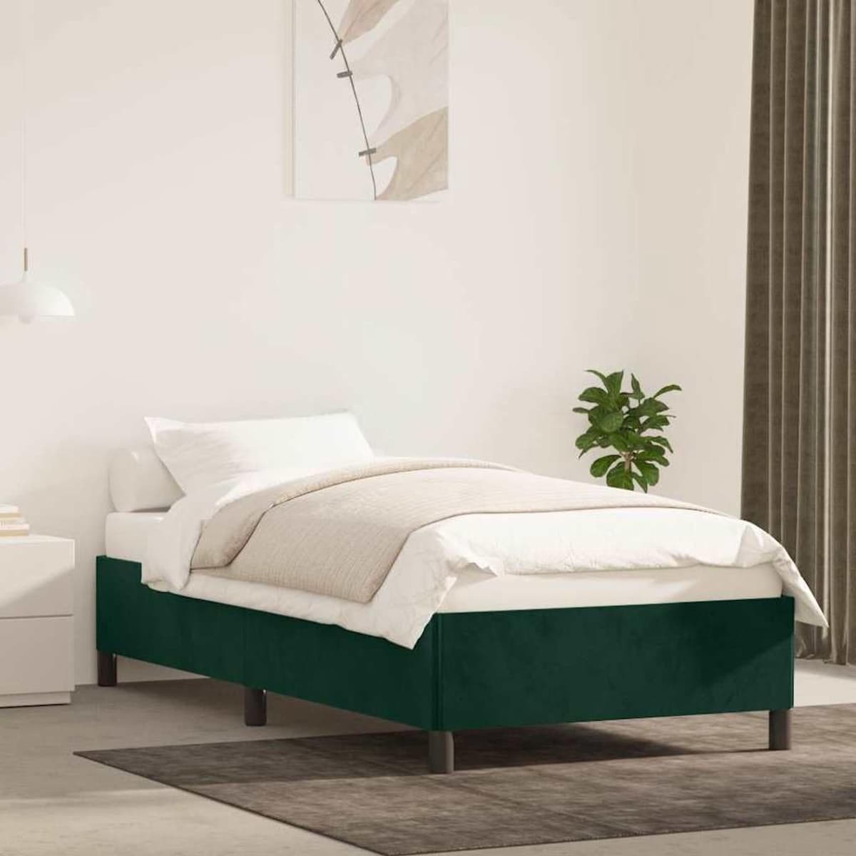 Bedframe, fluwelen gestoffeerd bed 90x200 cm, donkergroen — afbeelding 1