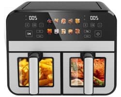Heteluchtfriteuse - airfryer - voor gezond koken - met dubbele lade - 10 liter - zwart