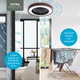 Varin® Smart Ventilator met verlichting - Walnoot hout - Tuya Wifi - LED RGBW - Ø 50cm - 36W - Afstandsbediening smart lamp - Plafondlamp slaapkamer - Plafonniere woonkamer - Plafondlampen - Plafond lamp - Verlichting kinderkamer - Ventilator — thumbnail 4