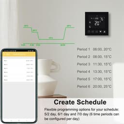 thermostaat WiFi voor elektrische vloerverwarming met sonde, Compatibel met Alexa, programmeerbare kamerthermostaat Smart APP & stembediening 16A Zwart — thumbnail 4
