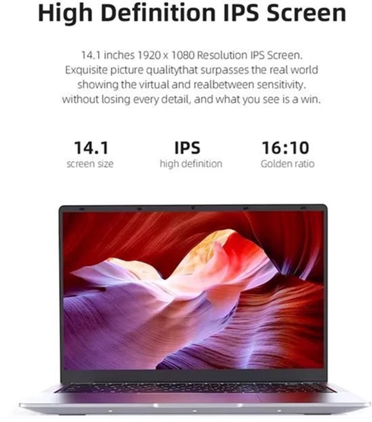 Laptop 14.1 Inch FHD IPS - 12GB RAM 512GB SSD - Intel Atom E3950 Dual Core 1.5 GHz - Zilver - Windows 11 - Notebook — afbeelding 1