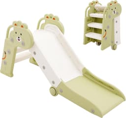 Glijbaan voor kinderen, opvouwbare kinderglijbaan voor binnen en buiten, tuinglijbaan voor peuters, afgeronde hoeken, bespaart ruimte, groen — thumbnail 1