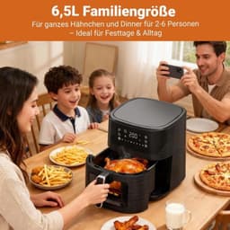 Heteluchtfriteuse, 6,5 liter, Airfryer XL, met kijkvenster en touchscreen, 1600 W friteuse zonder vet, 8 programma's, BPA-vrij, vaatwasmachinebestendig, voor 2-6 personen, koken uit het — thumbnail 4