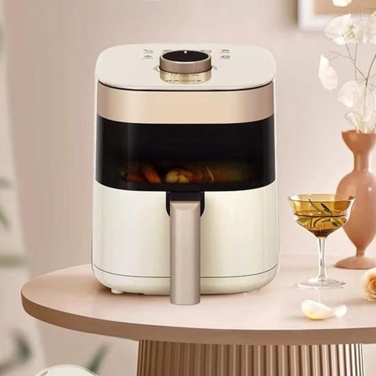 Transparante airfryer - Kleine heteluchtfriteuse - Gezonder koken - Kookproces bekijken - 21.5 cm - Beige — afbeelding 1