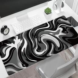 Nexara - Muismat XXL - Bureau Onderlegger en Gaming Mousepad - 90 x 40 cm - Swirl Zwart en Wit — thumbnail 3