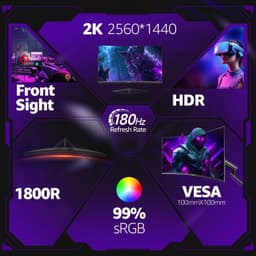 Gaming Monitor 32 Inch QHD 1440p 144 Hz - Gebogen VA Scherm - 2560 x 1440 Resolutie - Mat Zwart - Voor PC En Console — thumbnail 2