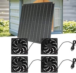 Zonne-afvoerventilator - Zonne-ventilator - Luchtcirculatie verbeteren - 4-ventilatorsysteem - 25W paneel - Zwart — thumbnail 2