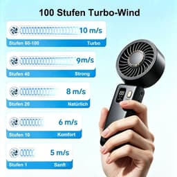 Draagbare handventilator - Mini USB fan - Persoonlijke verkoeling - 100 snelheden - 4000 mAh batterij - Zwart — thumbnail 4