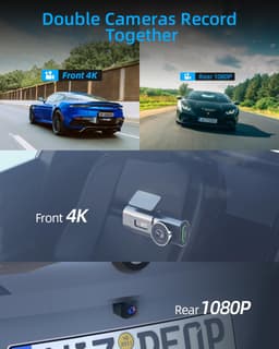 SnelShoppen - Dashcam Auto 4K+1080P WiFi Voor en Achter, Afneembare Dashboard Camera met 64G SD-Kaart, 170°+140° Groothoek, G Sensor, Nachtzicht, Park — thumbnail 2
