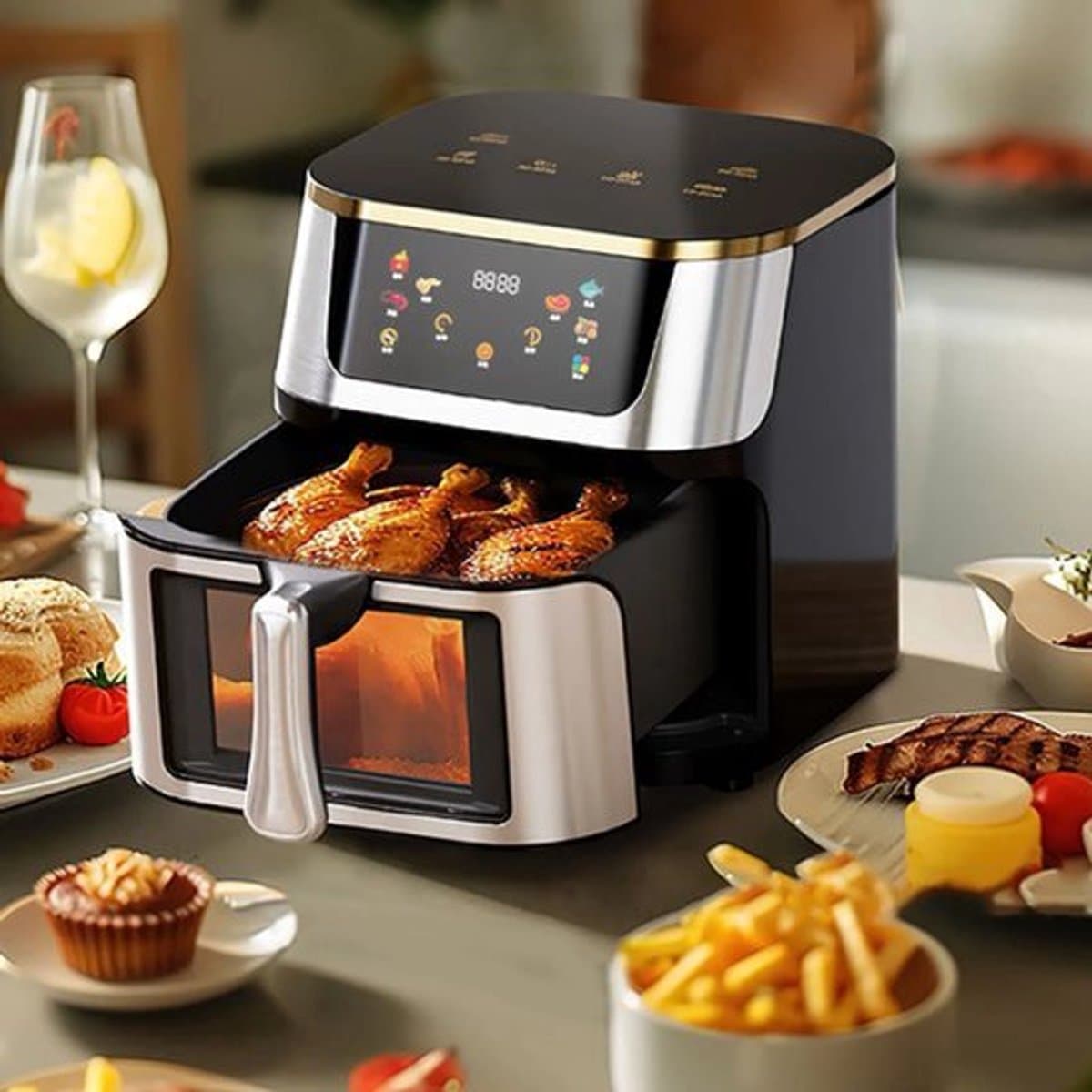Airfryer - XXL – Heteluchtfriteuse – 2400W/2800W – 12L - RVS & Touchscreen – Multifunctionele Elektrische Friteuse - Olievrij Frituren - Zwart — afbeelding 1