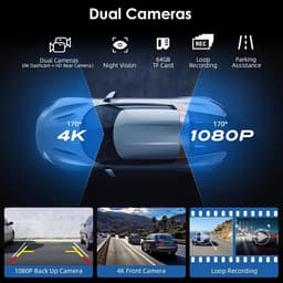 Dashcam voor auto - Zwart - 9,26 Inch - Draadloos Touchscreen met 4K Dashcam en 1080P Achteruitrijcamera - Met GPS en Spraakbesturing — thumbnail 4