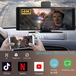 Dashcam voor auto - Zwart - 10,26 inch - 4K Frontcamera met 1080p Achteruitrijcamera en Draadloze Carplay - Voor Auto Navigatie en Veiligheid — thumbnail 3
