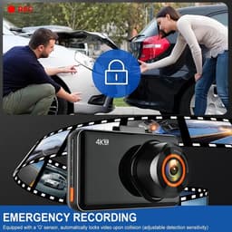 Dashcam voor auto - Zwart - 1 x 1 x 1 cm - 4K + 1080p Camera met Wifi en 360° Groothoek - Voor Personenauto — thumbnail 5