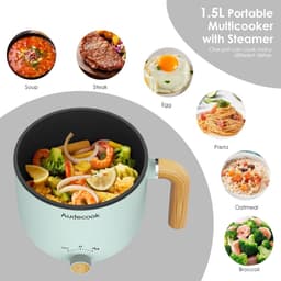 Multicooker - Groen - 1,5 Liter - Elektrische Mini Kookpot met Anti-aanbaklaag - Voor Reizen en Kleine Keukens — thumbnail 2