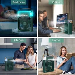 Deze 4-in-1 draagbare airconditioner combineert airconditioning, een ventilator, drie ventilatorsnelheden, een timer, een luchtbevochtiger (600 ml waterreservoir), USB-opladen, een luchtkoeler en een stille modus – in het wit. — thumbnail 2