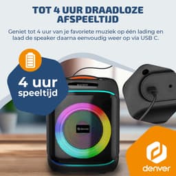 Denver Bluetooth Speaker Party box - Discolichten - Partyspeaker incl. draadloze microfoon & afstandsbediening - Luidspreker - 6,5" woofer - BPS170 — thumbnail 3