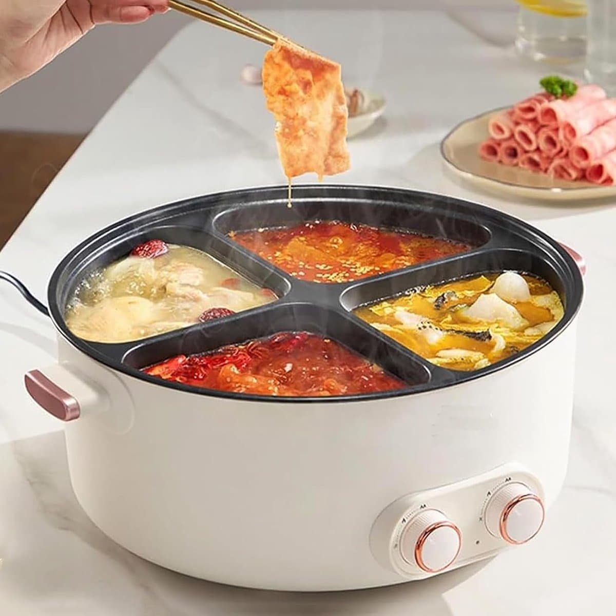 Elektrische Stoofpot - Multicooker 4 Vaks - Gelijk Koken - Dubbele Temperatuurzones - 6 Liter Capaciteit - Roestvrij Staal — afbeelding 1