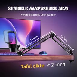 Microfoon voor PC, gamen en livestreaming‑ Microfoon met Arm‑ RGB Verlichting‑ Noise‑cancelling condensatormicrofoon met Mute, Gain en Monitoring — thumbnail 4