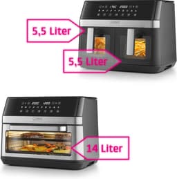 Heteluchtfriteuse Dubbel - Airfryer XL - Gezond Koken - Twee Kamers - 14 Liter - Zwart — thumbnail 3