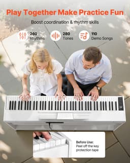 Digitale Piano met 88 Volledig Gewogen Toetsen, Elektrisch Klavier met Meubelstandaard, Voedingsadapter, Drievoudig Pedaal, Opnamefunctie, 280 Klanken en Draadloze Connectiviteit, Ideaal voor Beginners, Wit — thumbnail 4