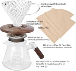 Dailygoods- Koffiezetapparaat 600ml - Borosilicaatglas - Druppelkoffiezetapparaat - Houten Kraag - 100 Vellen Papierfilter - Veilig Materiaal - Drip Coffee Maker — thumbnail 4
