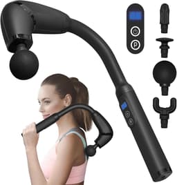Thijox - Massagepistool met Verlenggreep, U-vormig Diepweefselpercussie Massageapparaat voor Nek, Schouder en Benen - 4 Massagekoppen, 6 Snelheden, Dr — thumbnail 1