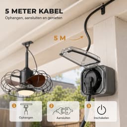 Rosnek IP65 Waterdichte Hangende Tuinventilator met LED Ø 50 cm - Plafondventilator met Lamp Buiten Dimbare - Plug-in Gazebo Fan met Lamp - Plug-in - Remote & App Control - Caged Design - Stille DC-Motor 6 Snelheden - Zwart — thumbnail 4